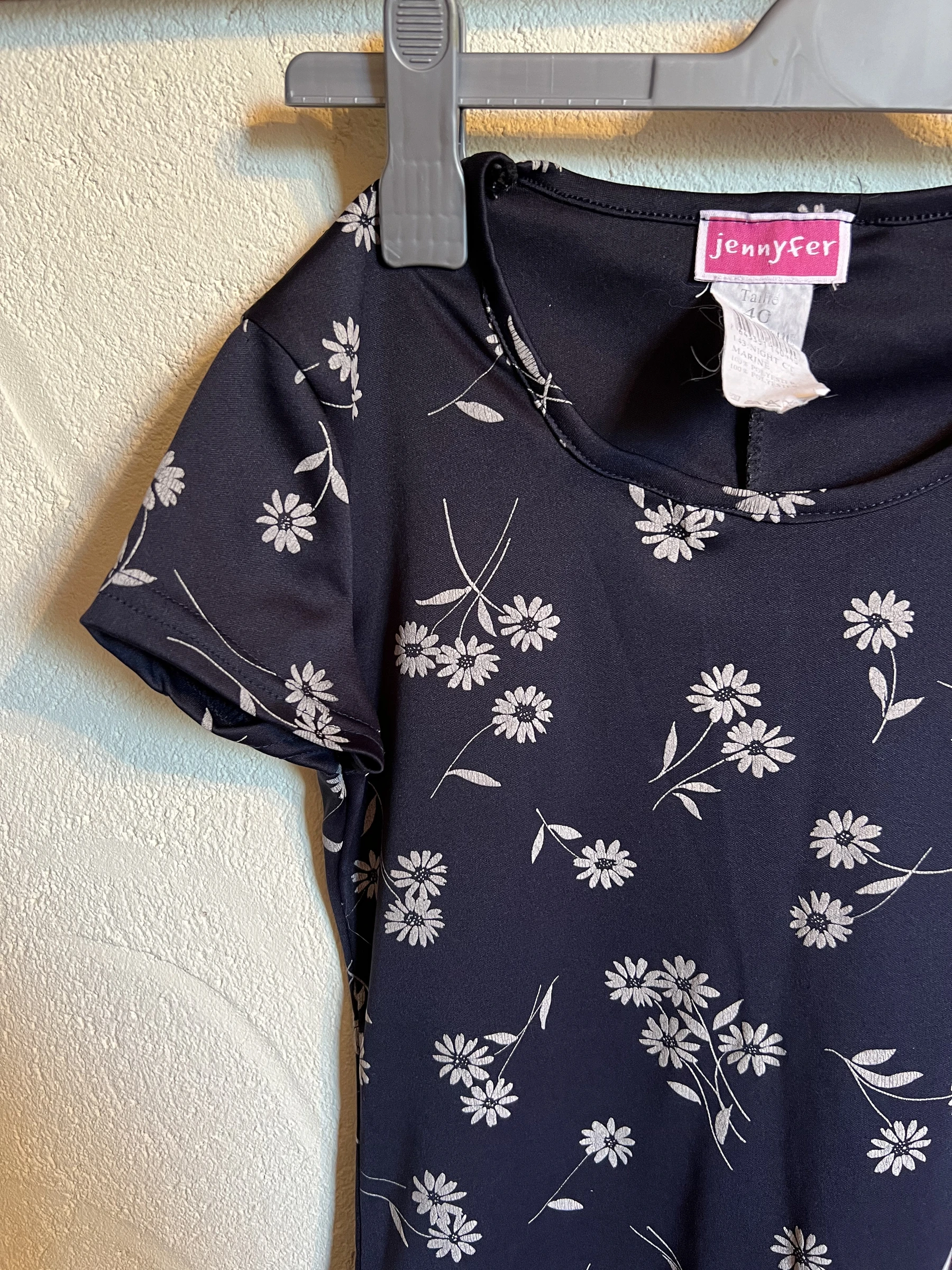 🌼 Vintage Jennyfer navy blue floral dress – size 36 – straight cut – photo 3